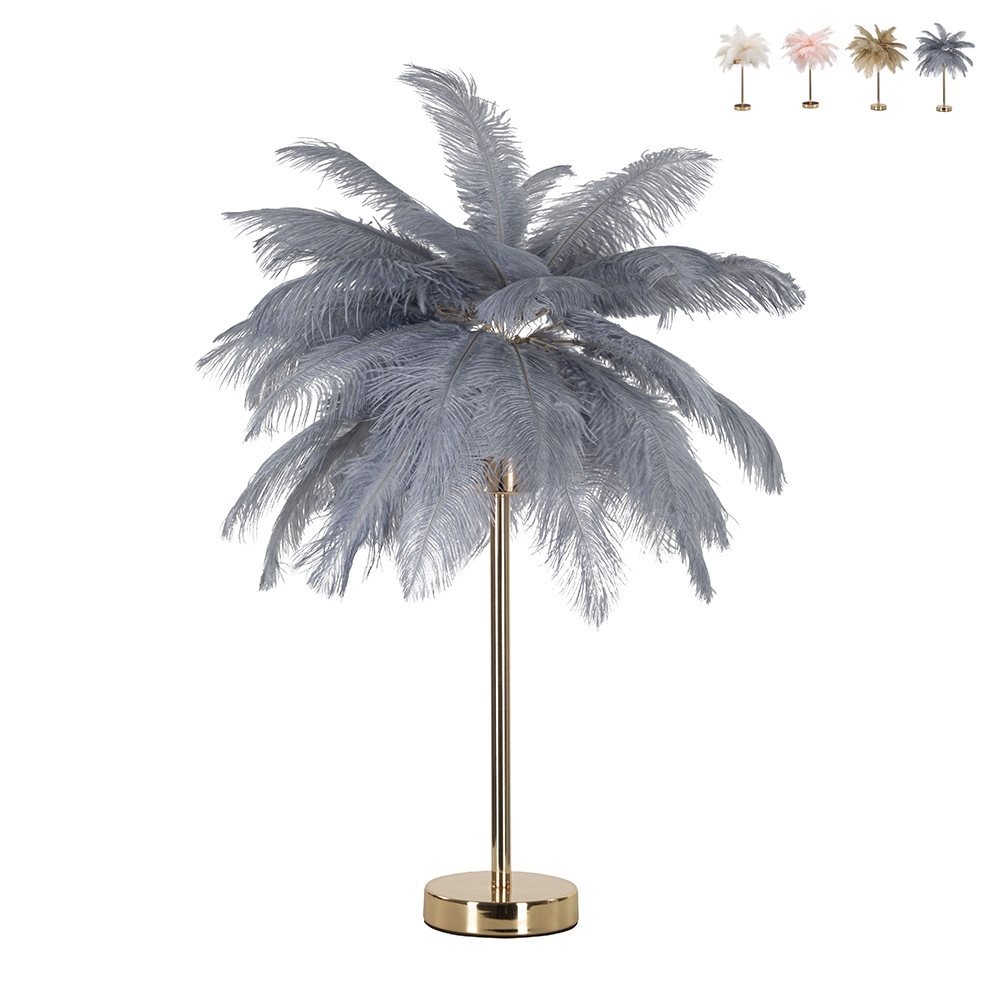 Lampa stołowa z abażurem z piór i 2 punktami świetlnymi Palm S Koszt Lampa stołowa z abażurem z piór i 2 punktami świetlnymi Palm S Koszt