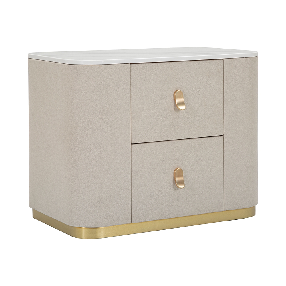 Elegancka szafka nocna z 2 szufladami i złotymi detalami 60x40cm Lullaby Promocja Elegancka szafka nocna z 2 szufladami i złotymi detalami 60x40cm Lullaby Promocja