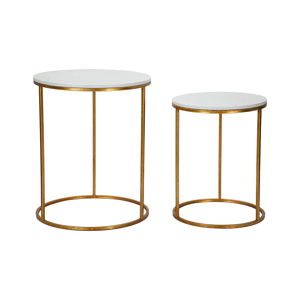 Zestaw 2 stolików okrągłych do salonu glamour złoty metal i marmur Simply Promocja Zestaw 2 stolików okrągłych do salonu glamour złoty metal i marmur Simply Promocja