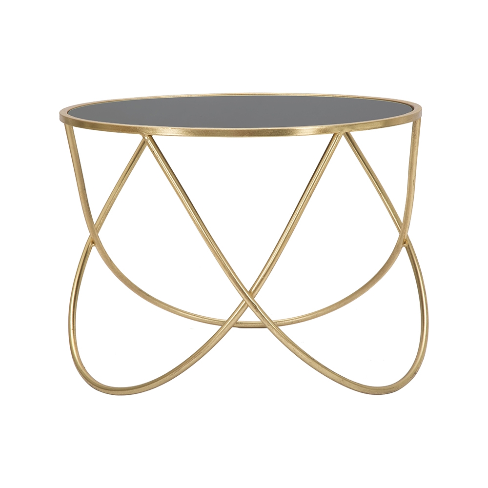 Nowoczesny okrągły stolik kawowy 60 cm złoty metal i czarne szkło Ring Promocja Nowoczesny okrągły stolik kawowy 60 cm złoty metal i czarne szkło Ring Promocja