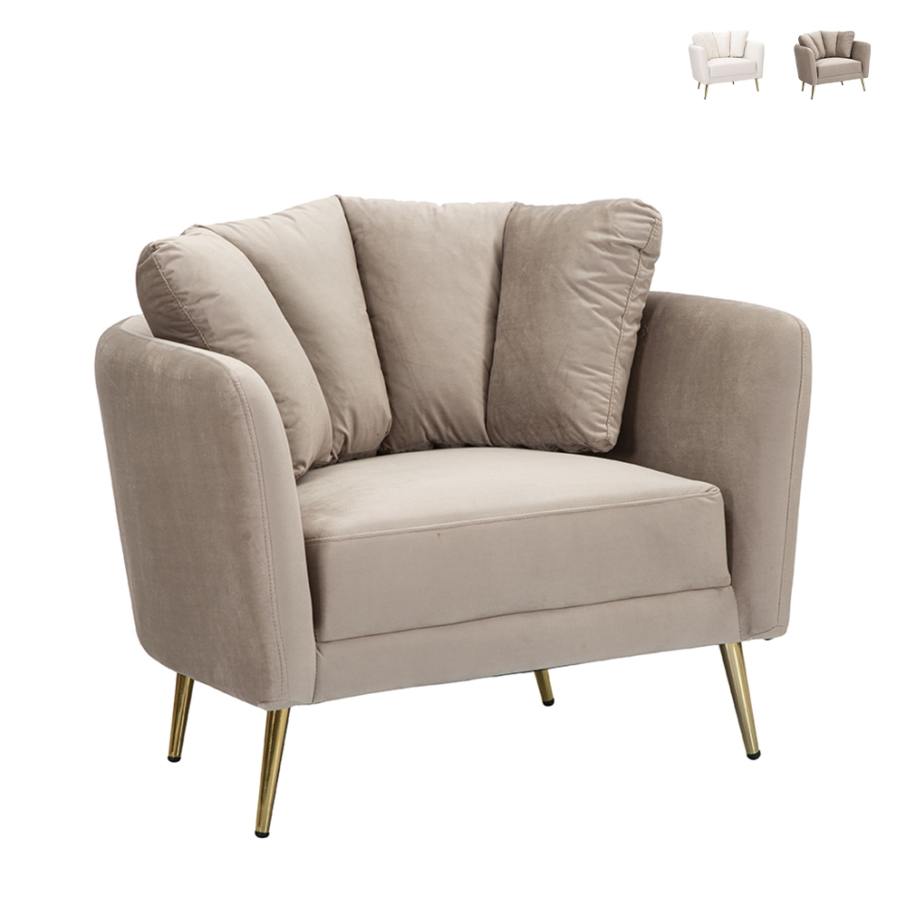 Fotel designerski do salonu z tapicerowanym siedziskiem i złotymi metalowymi nogami Kiev Cechy Fotel designerski do salonu z tapicerowanym siedziskiem i złotymi metalowymi nogami Kiev Cechy