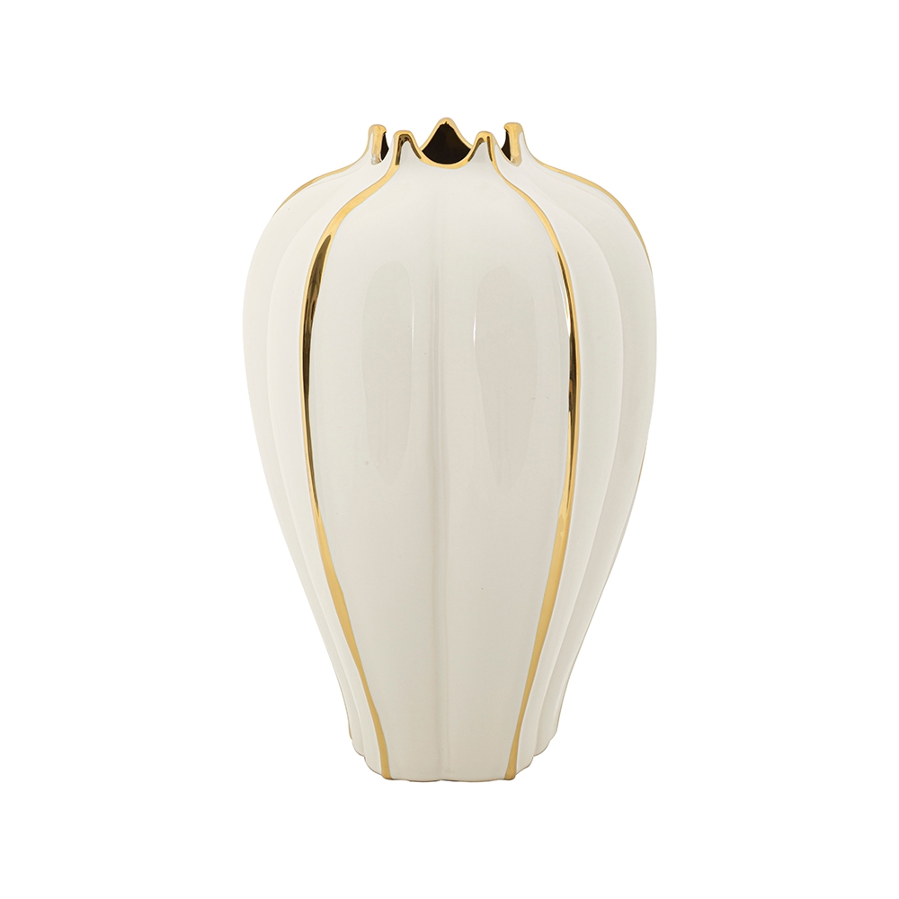 Biały ceramiczny wazon do kwiatów z złotymi detalami Potter Promocja Biały ceramiczny wazon do kwiatów z złotymi detalami Potter Promocja