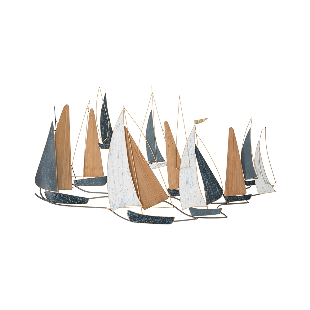 Dekoracja ścienna 3D z metalu i drewna z żaglówkami Regata Promocja Dekoracja ścienna 3D z metalu i drewna z żaglówkami Regata Promocja