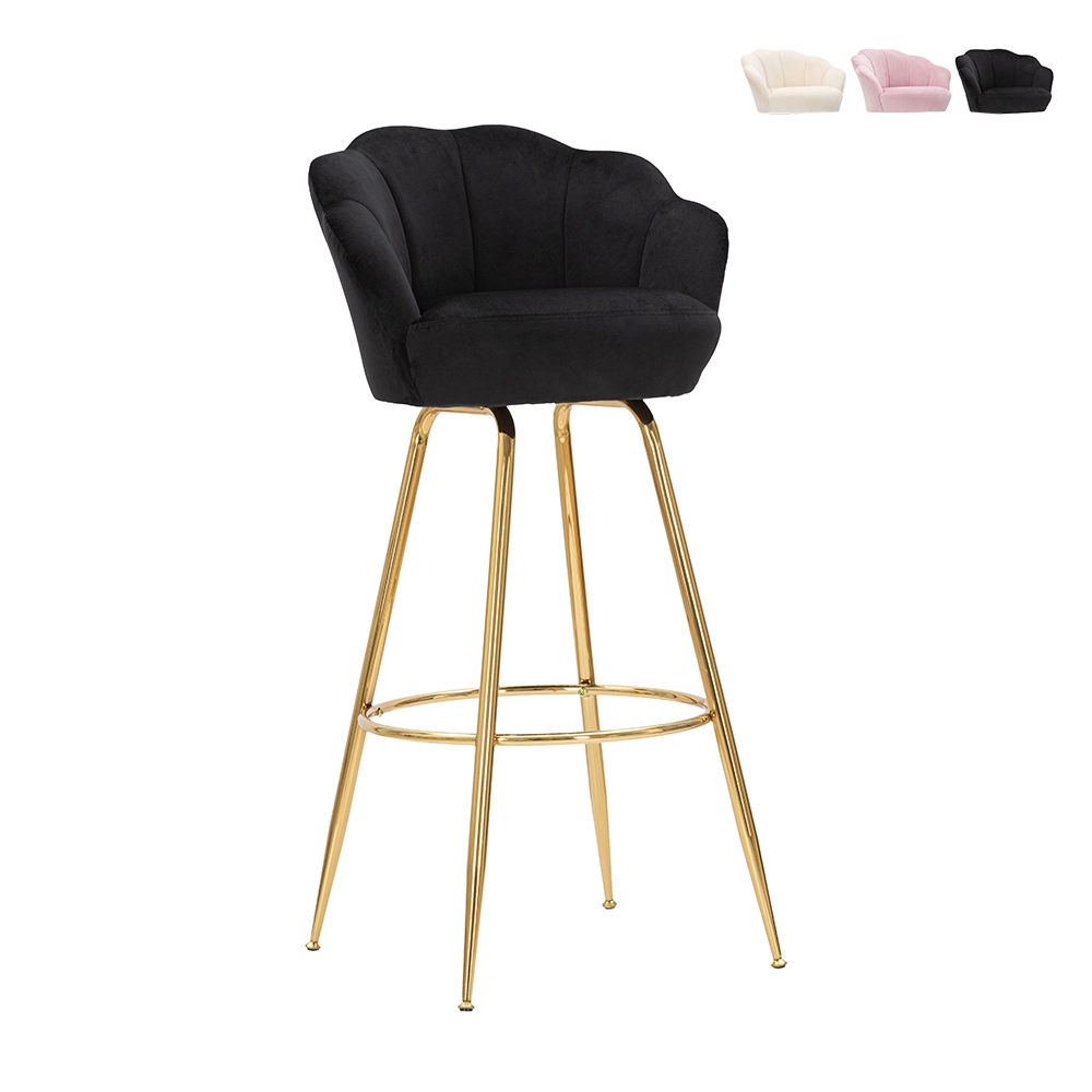 Hoker barowy kuchenny z oparciem w kształcie kwiatu, złote nogi, wysokość 90 cm Vienna Oferta Hoker barowy kuchenny z oparciem w kształcie kwiatu, złote nogi, wysokość 90 cm Vienna Oferta