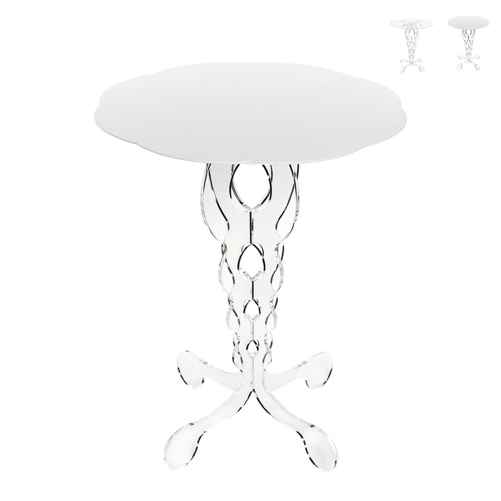 Stolik wysoki okrągły 50 cm do salonu z przezroczystego pleksiglasu Arabesco Medium Promocja Stolik wysoki okrągły 50 cm do salonu z przezroczystego pleksiglasu Arabesco Medium Promocja