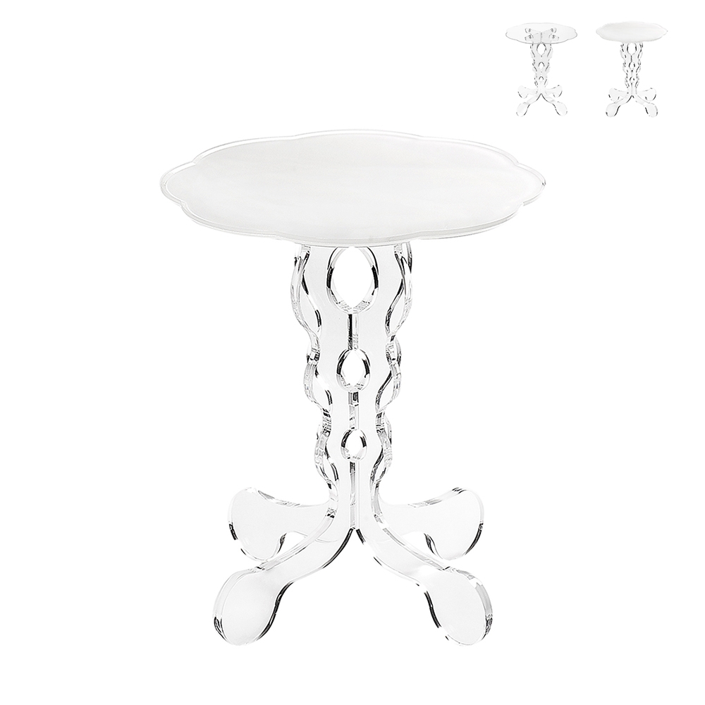 Stolik wysoki okrągły 36 cm, do salonu z przezroczystego pleksiglasu Arabesco Small Promocja Stolik wysoki okrągły 36 cm, do salonu z przezroczystego pleksiglasu Arabesco Small Promocja