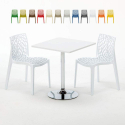 Bialy kwadratowy stolik 70x70 cm ze stalową podstawą i 2 kolorowymi krzesłami Gruvyer Cocktail Oferta