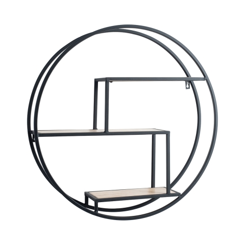 Okrągła półka ścienna Ø60cm z metalu i dębu z 3 półkami Vanity Promocja