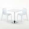 Bialy kwadratowy stolik 70x70 cm ze stalową podstawą i 2 kolorowymi krzesłami Gruvyer Cocktail 