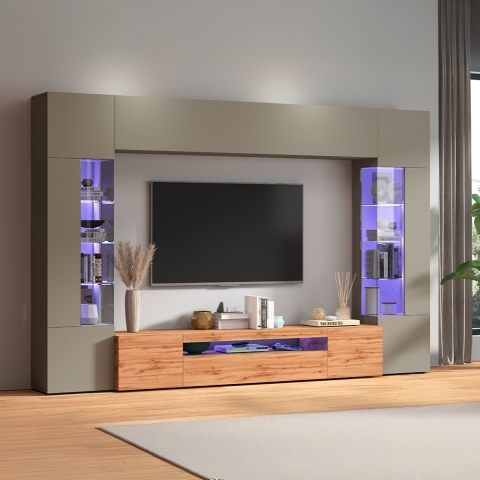 Nowoczesna ściana do salonu z szafką RTV i 2 witrynami Egypt TW Promocja