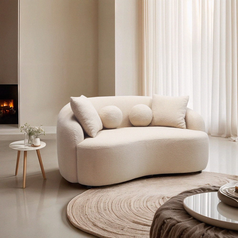 Sofa designerska 2-osobowa, tkanina teddy bouclé beżowa Lazy Promocja Sofa designerska 2-osobowa, tkanina teddy bouclé beżowa Lazy Promocja