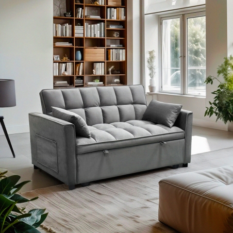 Szara sofa rozkładana 2-osobowa z wysuwanym siedziskiem Kilios Promocja