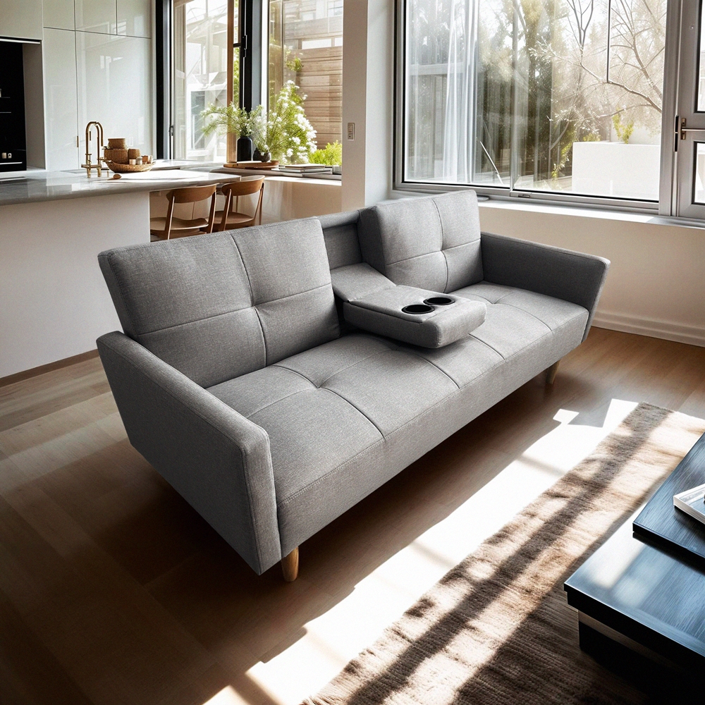 Sofa do spania 2 osobowa w stylu nordyckim z tkaniny z uchwytem na napoje Donum Promocja Sofa do spania 2 osobowa w stylu nordyckim z tkaniny z uchwytem na napoje Donum Promocja