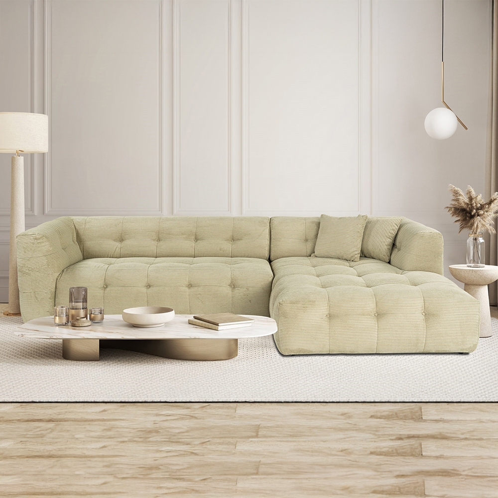Prawostronna sofa modułowa 4-osobowa z weluru prążkowanego Cady Velvet Promocja