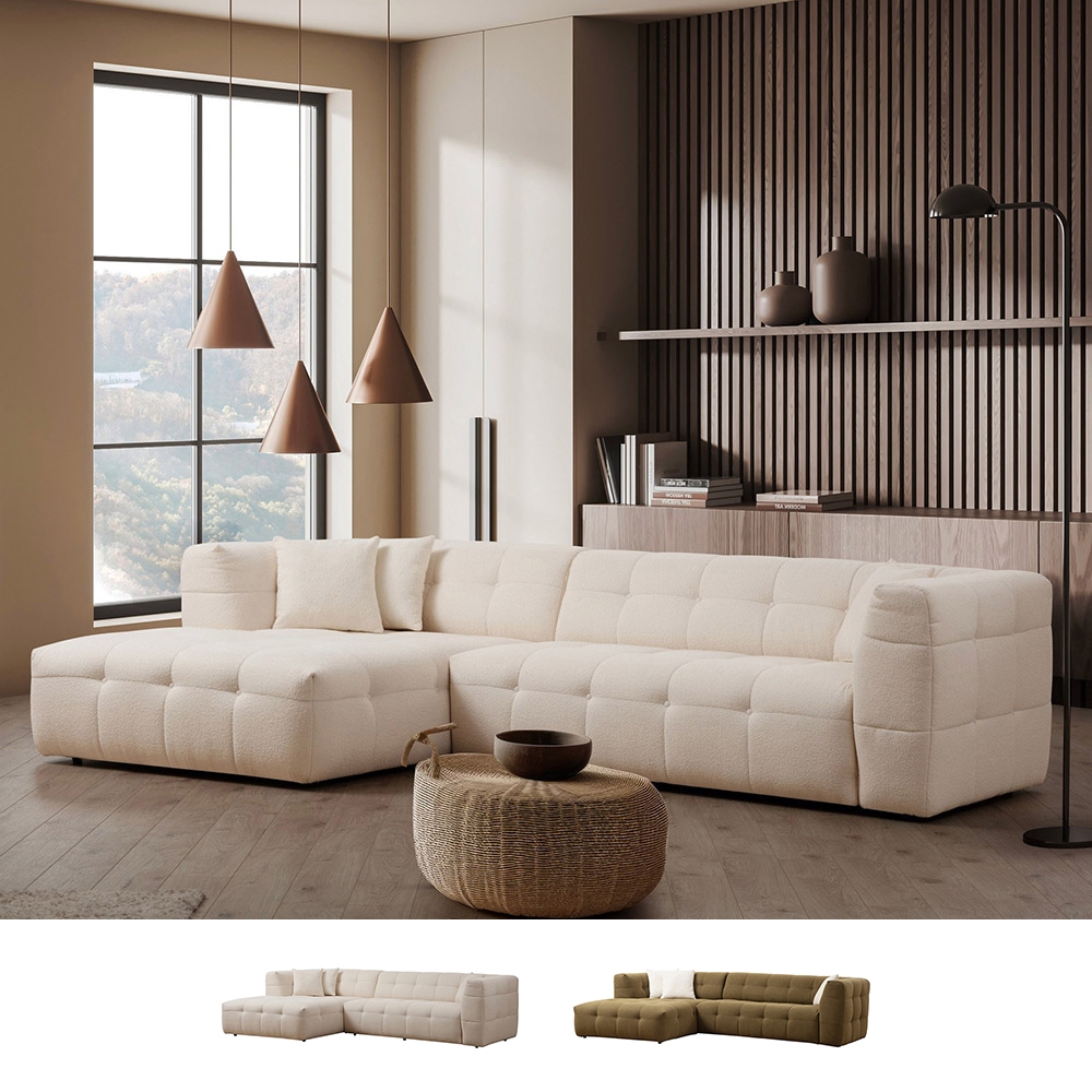 Modułowa sofa narożna 4-osobowa z szezlongiem w bouclè Cady Left Promocja Modułowa sofa narożna 4-osobowa z szezlongiem w bouclè Cady Left Promocja