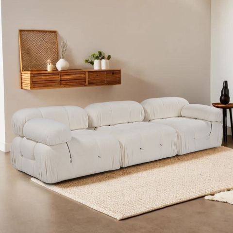 Modułowa sofa 4-osobowa w białej tkaninie bouclè Bubble 3SB Promocja