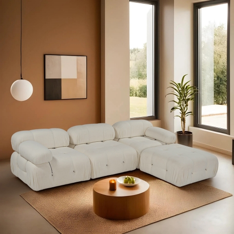 Modułowa sofa 4-osobowa z podnóżkiem w białym bouclé Bubble 3SPB Promocja