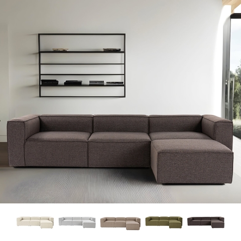Modułowa sofa 4-osobowa z podnóżkiem z lnu Fora Promocja