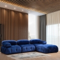 Modułowa sofa 4-osobowa niebieska z podnóżkiem welurowa Bubble 3SPV Promocja