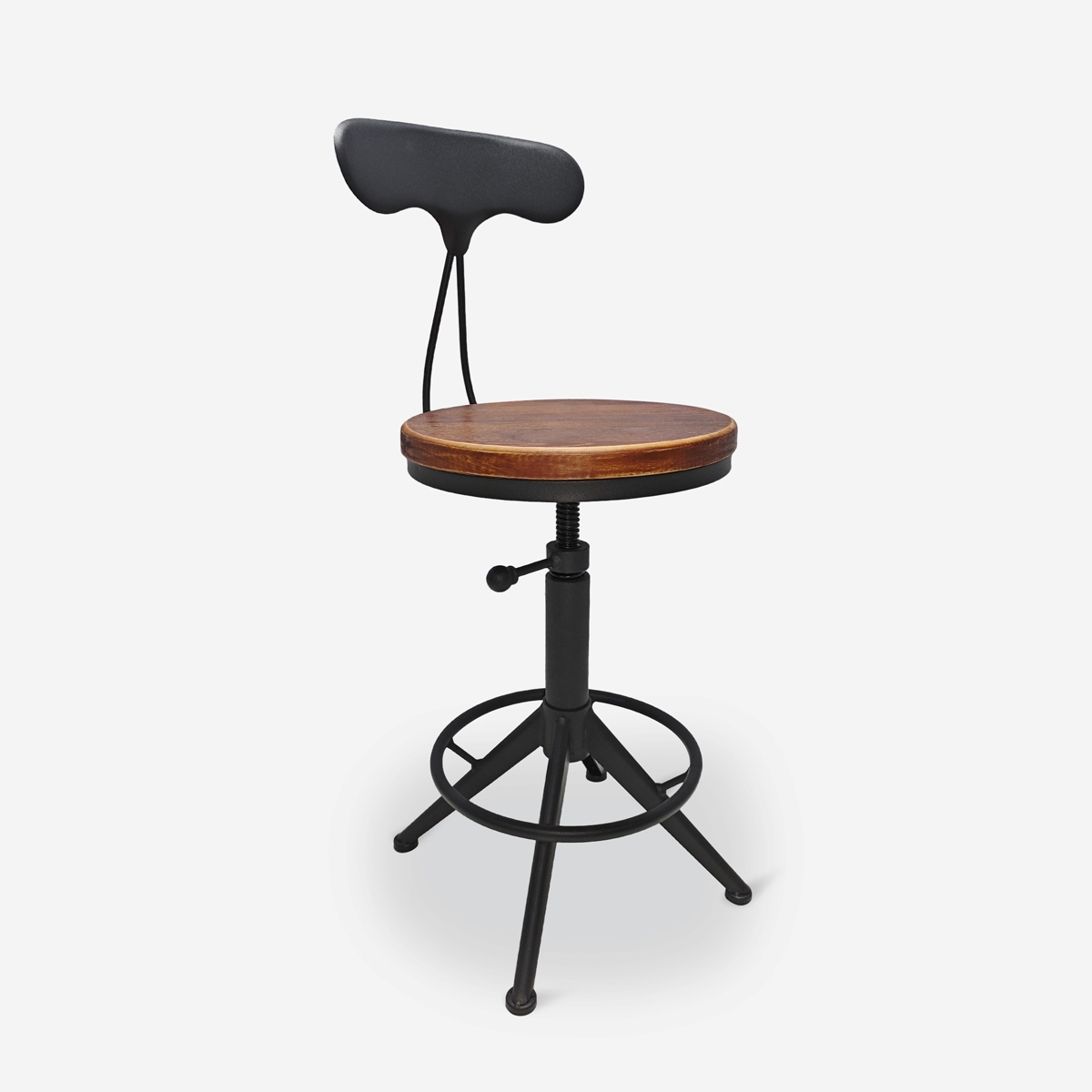 Taboret obrotowy regulowany w stylu vintage industrialnym z oparciem Crewi Back Promocja Taboret obrotowy regulowany w stylu vintage industrialnym z oparciem Crewi Back Promocja