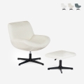 Fotel obrotowy ergonomiczny do salonu z tkaniny bouclé z podnóżkiem Janes Promocja