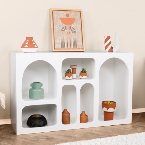 Biała konsola wejściowa o nowoczesnym designie z zakrzywionymi półkami 120x37cm Liva Promocja