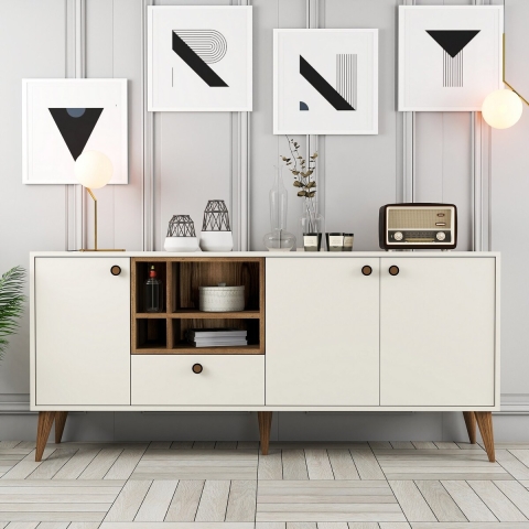 Komoda salonowa 180x35 cm biała i drewniana z drzwiczkami Napoli Promocja