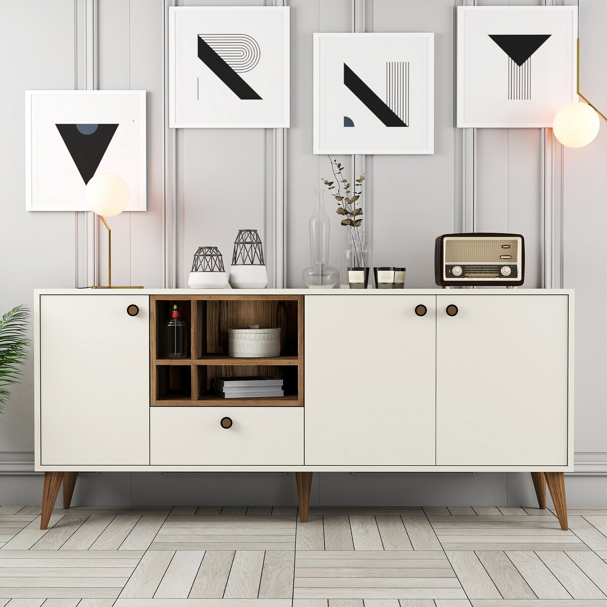 Komoda salonowa 180x35 cm biała i drewniana z drzwiczkami Napoli Promocja Komoda salonowa 180x35 cm biała i drewniana z drzwiczkami Napoli Promocja