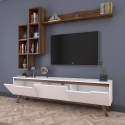 Ściana TV z półkami i otwartymi wnękami biała i naturalna Sirio Rabaty
