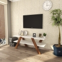 Szafka RTV designerska 120 cm biała i drewniana z 2 półkami Basic Sprzedaż
