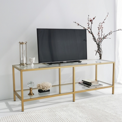 Nowoczesna szafka RTV ze szkła i metalu 130cm Goldy Promocja