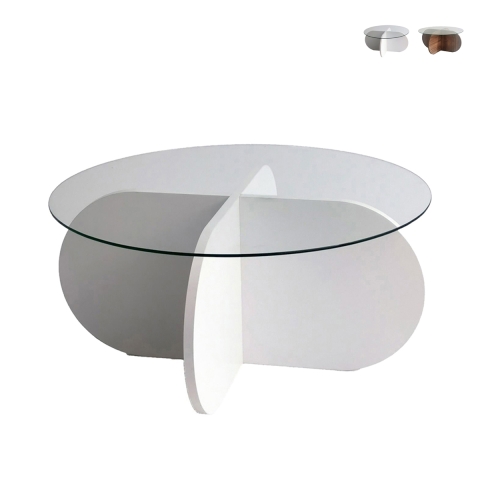 Okrągły stolik kawowy designerski z drewna i szkła 75x35 cm Promocja