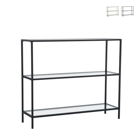 Nowoczesna konsola do przedpokoju z metalu i szkła, 3 półki, 100x30x85 cm, model Lola Promocja