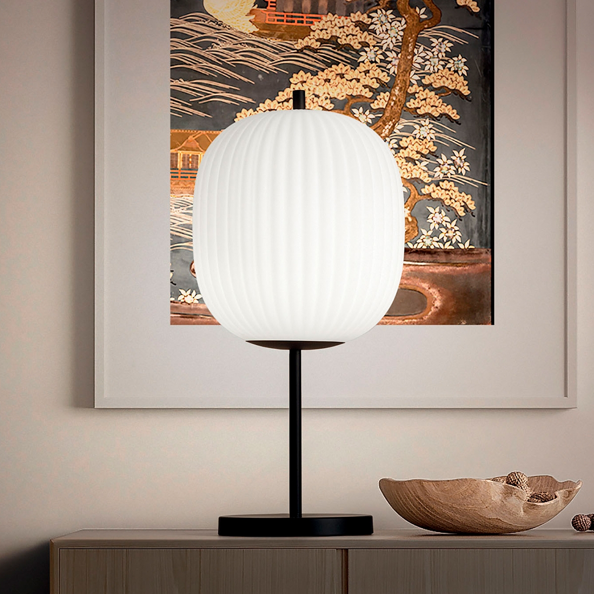Elegancka lampa stołowa z dmuchanego szkła i czarnego metalu Domizia-T Promocja Elegancka lampa stołowa z dmuchanego szkła i czarnego metalu Domizia-T Promocja
