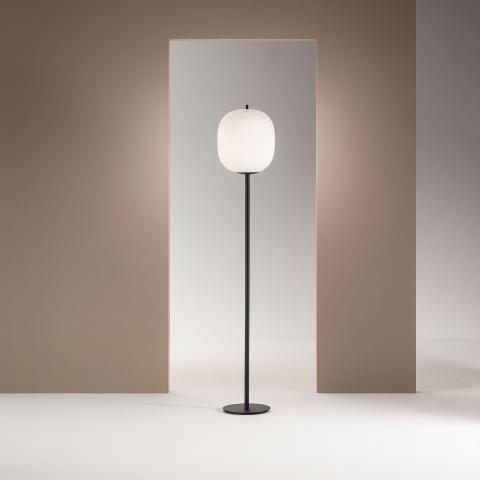 Lampa podłogowa z czarnego metalu z kloszem ze szkła dmuchanego Domizia-A Promocja