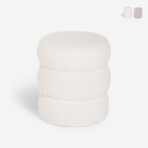 Podnóżek pufa w tkaninie teddy bouclé, nowoczesny design, cylindryczny Okami Promocja