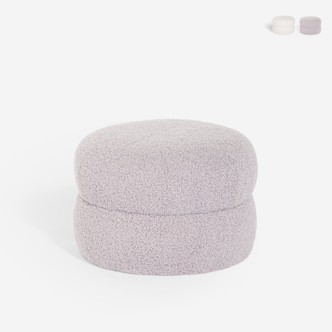 Niski puf podnóżek do salonu z tkaniny teddy bouclé Raion Promocja
