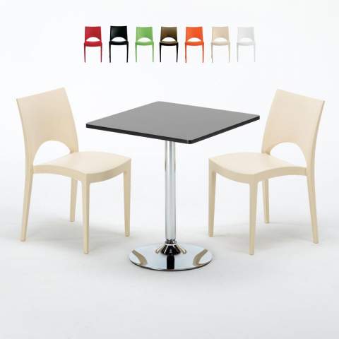 Czarny kwadratowy stolik 70x70 cm z 2 kolorowymi krzesłami Paris Mojito