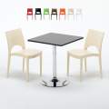 Czarny kwadratowy stolik 70x70 cm z 2 kolorowymi krzesłami Paris Mojito Promocja