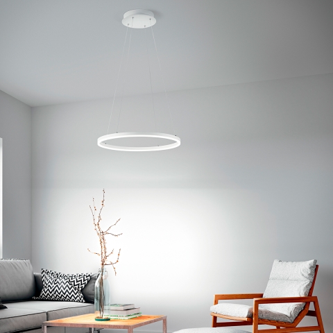 Nowoczesny żyrandol LED w kształcie koła z białego metalu Skyround-S Promocja