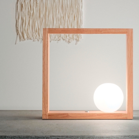 Lampa stołowa LED z drewnianą podstawą i szklanym kloszem w kształcie kuli Kark Promocja