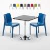 Czarny kwadratowy stolik 70x70 cm z 2 kolorowymi krzesłami Ice Moijto Promocja
