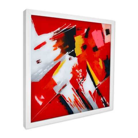 Nowoczesny obraz abstrakcyjny 64x64cm malowany na plexiglasie biała rama Tyvek Promocja