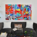 Zestaw trzech nowoczesnych abstrakcyjnych obrazów 165x100cm, wielokolorowe malowidła na płótnie Viva Sprzedaż