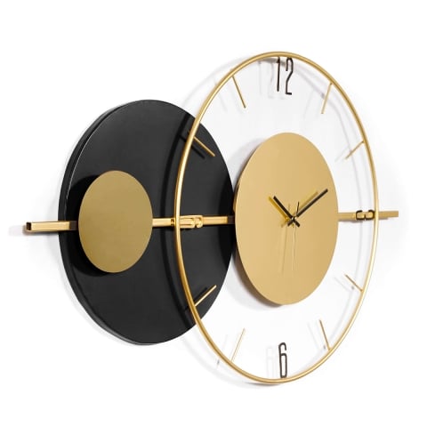 Zegar ścienny 81x50 cm nowoczesny design złoty metal Tempo Promocja