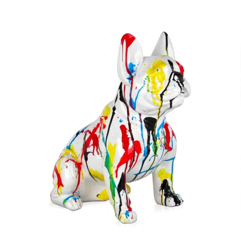 Rzeźba pop art buldog francuski, wielokolorowa statuetka z żywicy, Forma XL Promocja