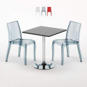 Czarny kwadratowy stolik 70x70 cm z 2 kolorowymi przezroczystmi krzesłami Cristal Light Platinum Promocja