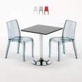Czarny kwadratowy stolik 70x70 cm z 2 kolorowymi przezroczystmi krzesłami Cristal Light Platinum Promocja