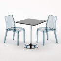 Czarny kwadratowy stolik 70x70 cm z 2 kolorowymi przezroczystmi krzesłami Cristal Light Platinum Rabaty