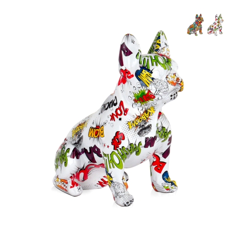 Kolorowa rzeźba buldoga francuskiego z żywicy, statua pop-art Forma-PA Promocja